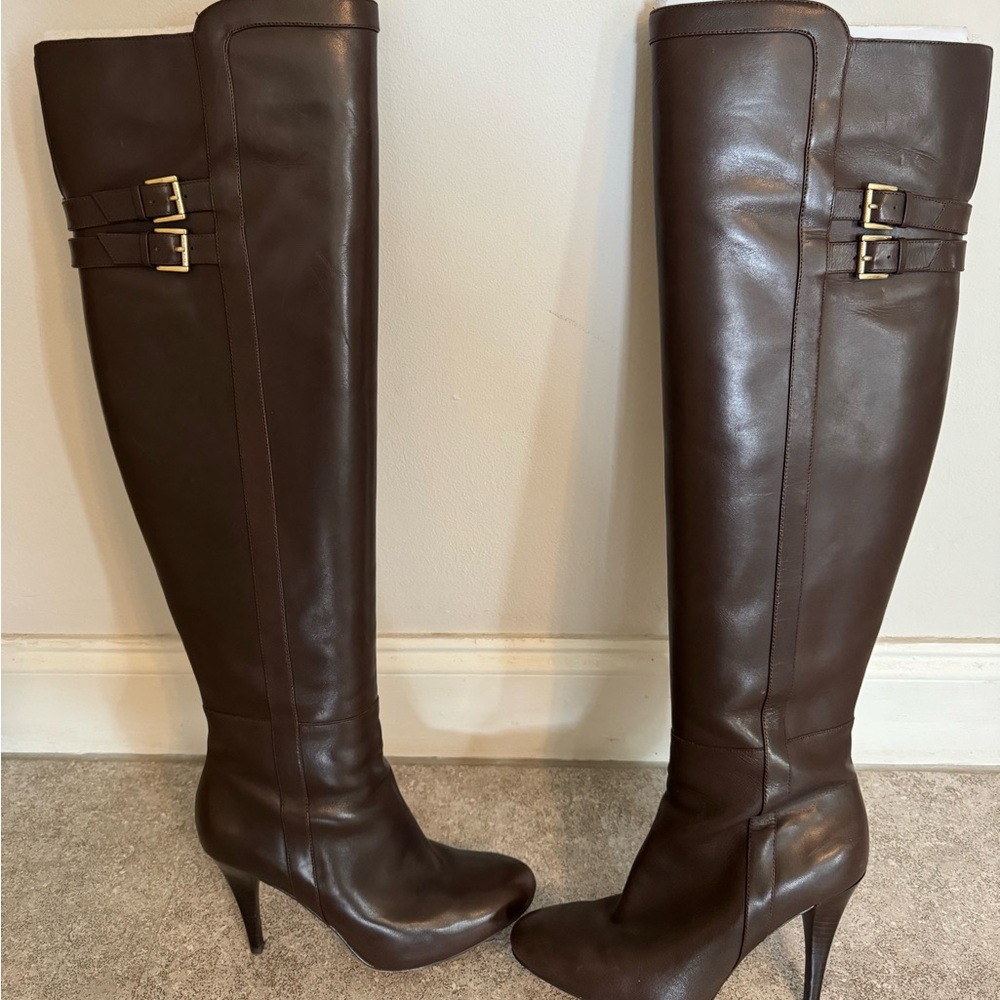 Michael Kors, Brown leather over the knee stiletto heel size 10